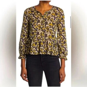 3 FOR $15 Madewell Yellow and Cream Sheer Viola Ruffle Hem Top Size  S